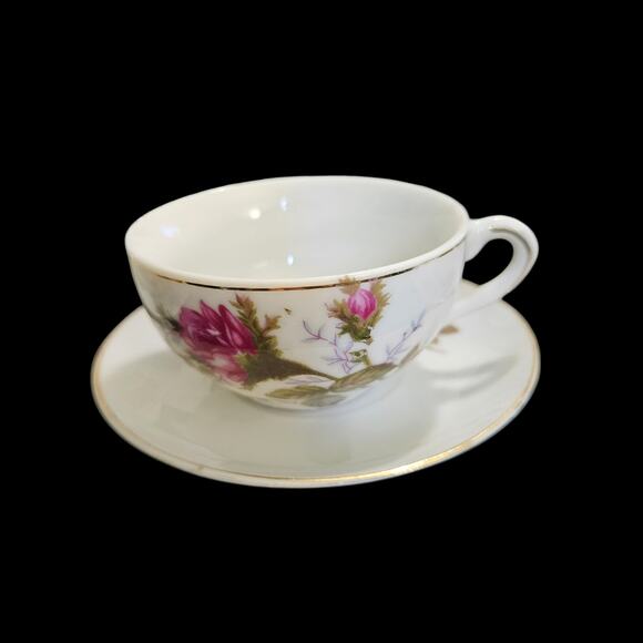 Vintage Japan Crane Mark Teacup & Saucer Pink Roses Gold Trim Set of 3 - Picture 2 of 6